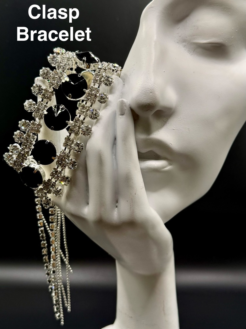 Silver Crystal Clasp Bracelet with Black Accents